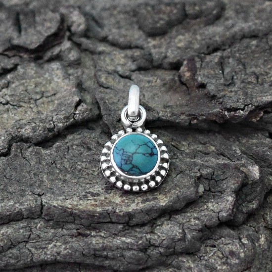 Turquoise Round Shape 925 Sterling Silver Handmade Pendant Jewelry