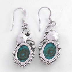 Turquoise Drop Dangle Earring Oval Shape Stone Solid 925 Sterling Silver Silver Oxidized Jewellery