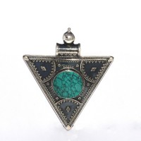 Turquoise Pendant 925 Sterling Silver Handmade Oxidized Silver Manufacture Jewelry