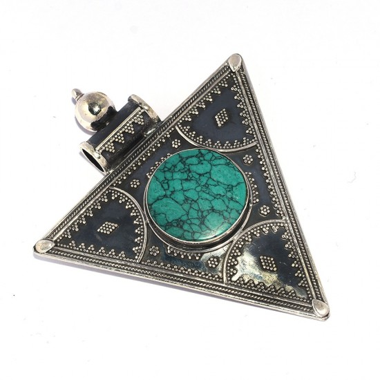 Turquoise Pendant 925 Sterling Silver Handmade Oxidized Silver Manufacture Jewelry