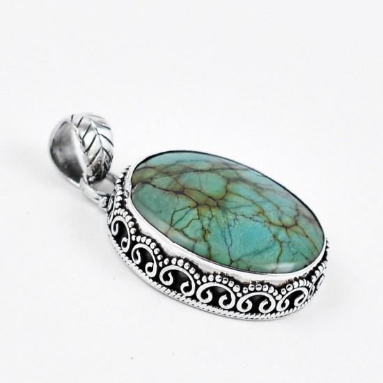Turquoise Pendant Oval Shape Handmade 925 Sterling Silver 925 Stamped Jewelry Gift For Her