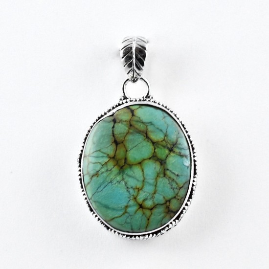 Turquoise Pendant Oval Shape Handmade 925 Sterling Silver 925 Stamped Jewelry Gift For Her