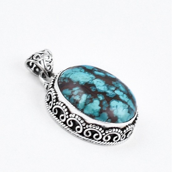 Turquoise Pendant Oval Shape Handmade 925 Sterling Silver Manufacture Silver Jewellery Oxidized Jewellery