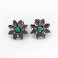 Turquoise Stud Earring 925 Sterling Silver Handmade Oxidized Jewelry Gift For Her