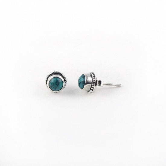 Attractive Green Turquoise Stud Earring 925 Sterling Silver Jewelry