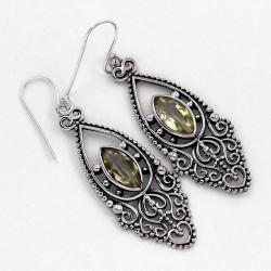 Very Elegant Natural Yellow Citrine Drops Earring Solid 925 Sterling Silver Handmade Teardrop Earring Oxidized Jewelry