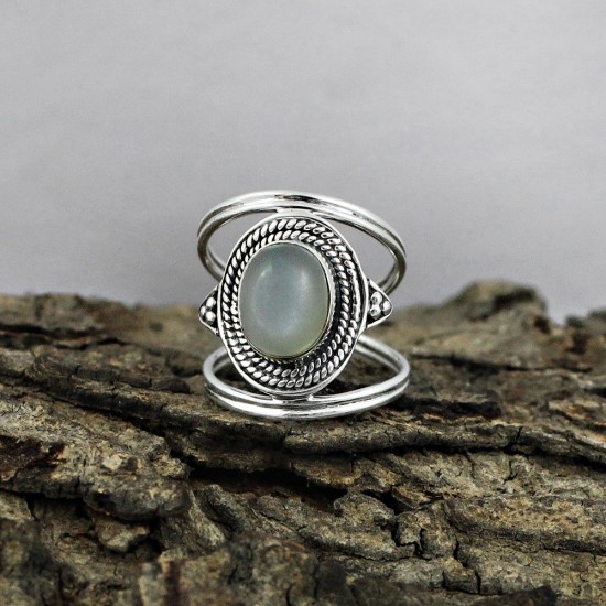 White Moonstone Oval Shape 925 Sterling Silver Ring Handmade Jewelry