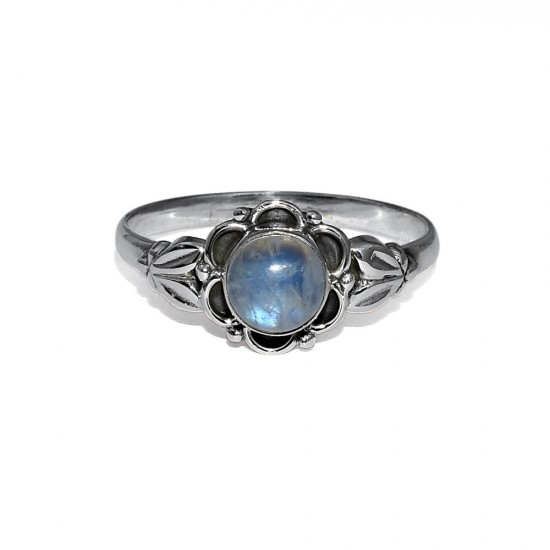 White Rainbow Moonstone 925 Sterling Solid Silver Ring Jewelry