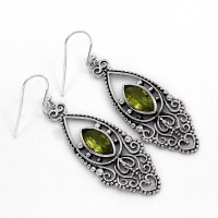 Wild Beauty Green Peridot Drops Earring Handmade Silver Earring 925 Sterling Silver Oxidized Silver Jewellery