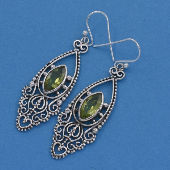 Wild Beauty Green Peridot Drops Earring Handmade Silver Earring 925 Sterling Silver Oxidized Silver Jewellery