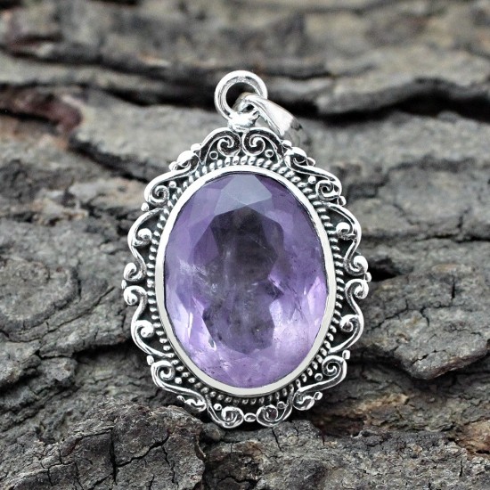Oval Shape Purple Amethyst 925 Sterling Silver Pendant