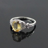 Yellow Citrine 925 Sterling Silver Rhodium Plated Ring Jewelry