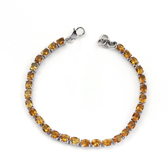 Yellow Citrine Oval Shape 925 Sterling Silver Handmade Bracelet Jewelry For Her
